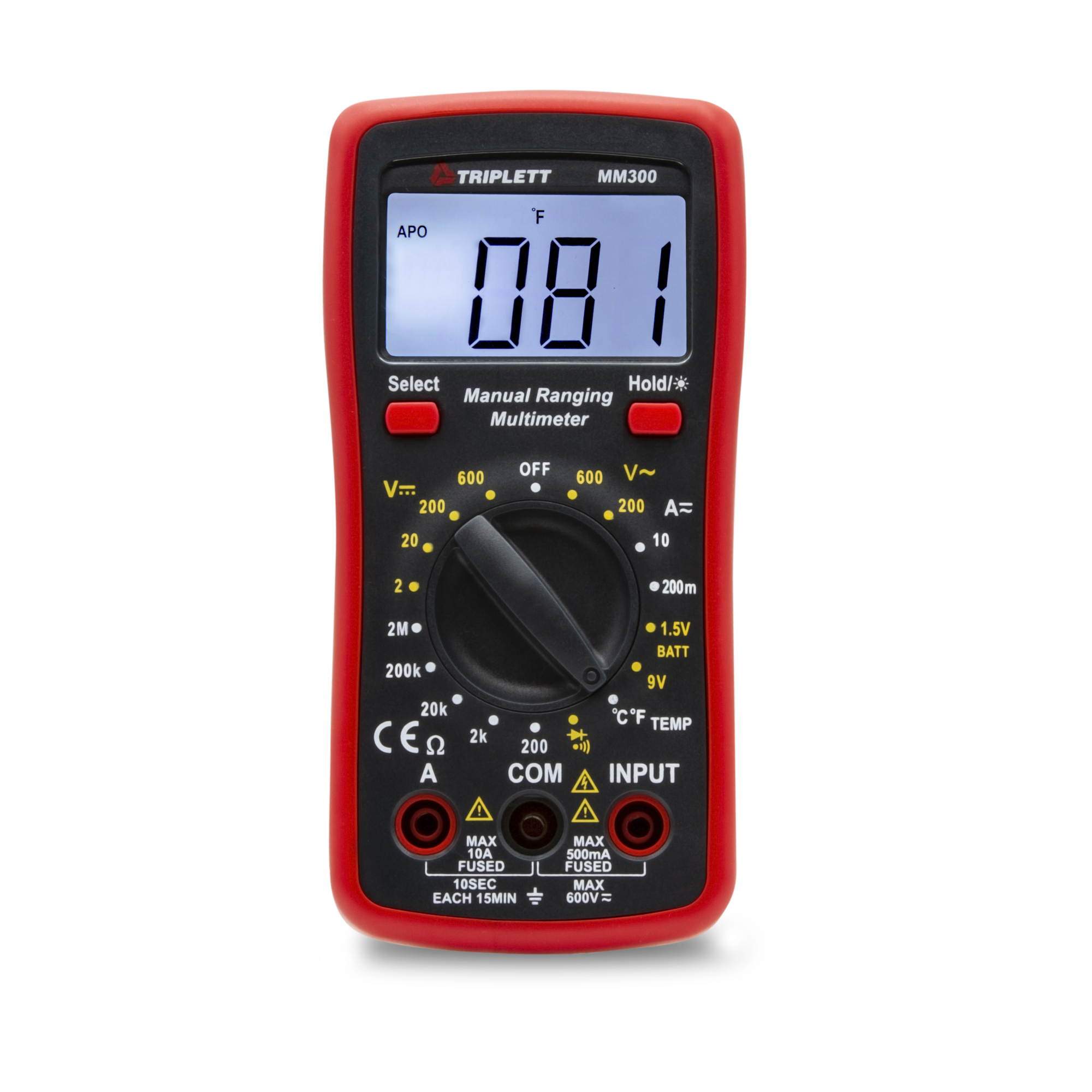 Triplett TRMS Manual Ranging Digital Multimeter — AC/DC Voltage, AC/DC Current, Resistance, Temperature, Continuity, Diode Test, Model# MM300